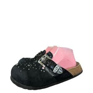 Birkenstock Betula "Rocko" Suede Black Leather Studded Buckle Clogs L 8 M 6
